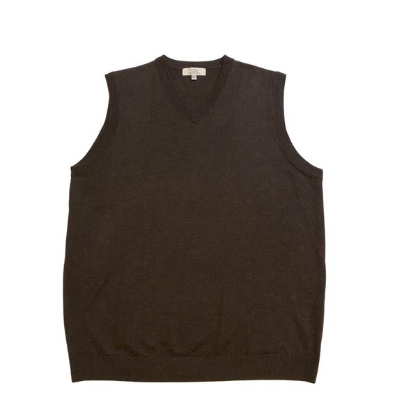 Turnbury Other - TURNBURY 100% Brown Extra Fin Merino Wool V-Neck Sweater Vest Grandpa Men's XLT